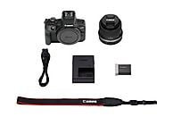 Cámara mirrorless Canon EOS R100 con objetivo 18-45mm IS STM y tarjeta SD