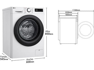 Lavadora LG F4WR5009A6W, 9 kg, Clase A/A, Blanco