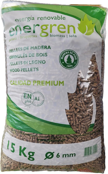 Palet de Pellets PEYCA | 15 Sacos, Certificado ENplus A1, Madera de Pino, Diámetro