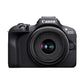 Cámara mirrorless Canon EOS R100 con objetivo 18-45mm IS STM y tarjeta SD