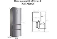 Frigorífico Combi Haier 3D 60 Series 3 A3FE737CGJ, 371 L, No Frost, Motor Inverter, Inox
